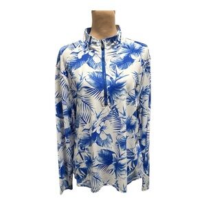 Banana Boat Women’s Rash Guard Blue & White UPF 50+ Long Sleeve Shirt in Size XL